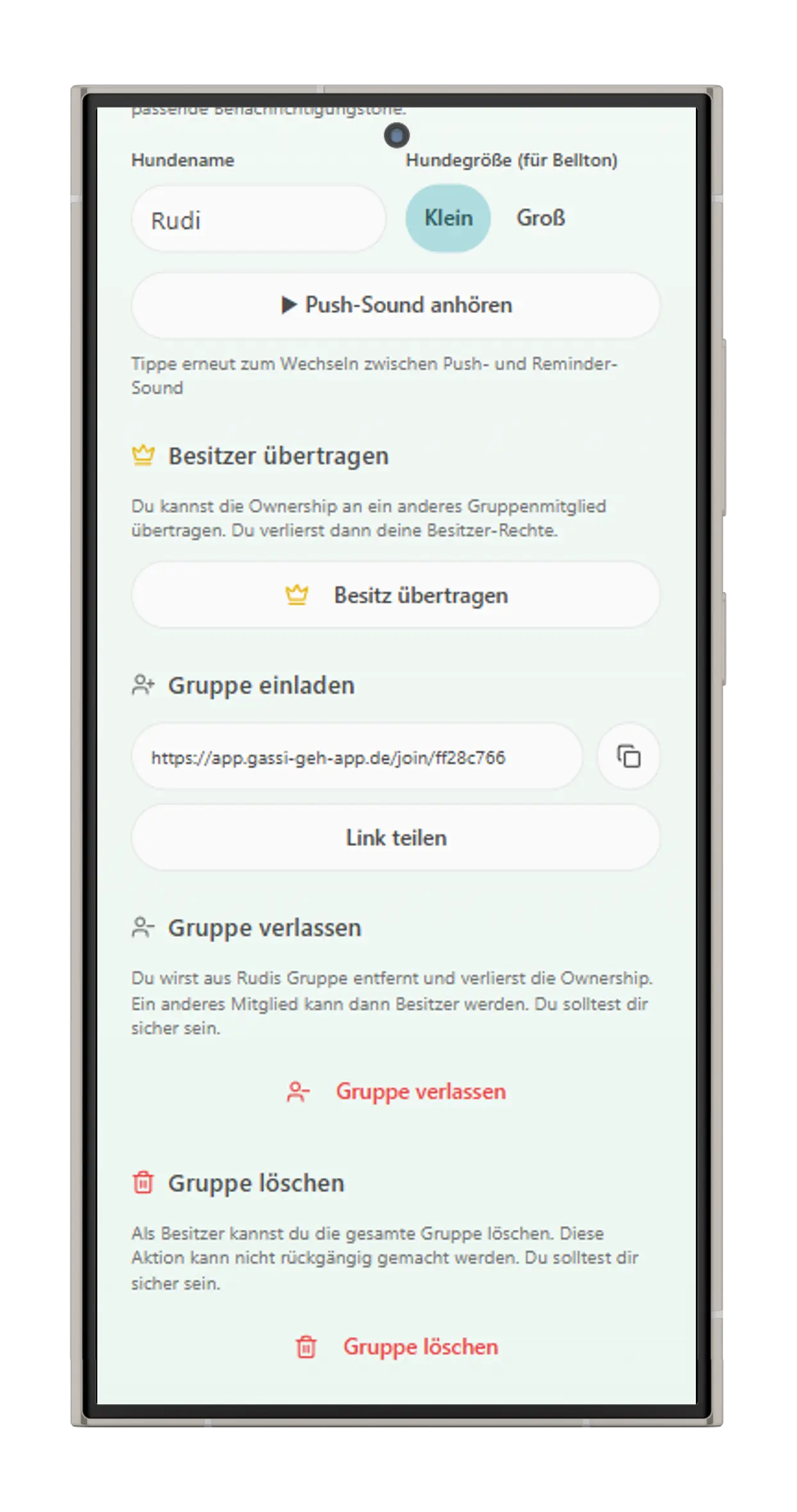 Gruppe einladen - Gruppenlink teilen